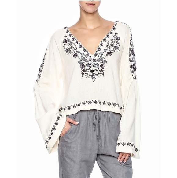 🌸Free‎ People | Embroidery Crop Long Sleeve top XS - Picture 1 of 13